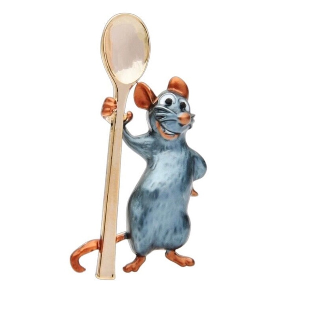 Holding Spoon Smiling Mouse Enamel Womens Brooch